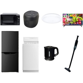 【家電セット】8点セット (6kg洗濯機 106L冷蔵庫 電子レンジ 炊飯器 シーリングライト 32型液晶テレビ 電気ケトル 軽量クリーナー) YAMAZEN(山善)