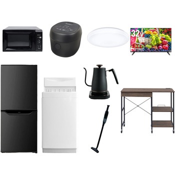 【家電セット】9点セット (6kg洗濯機 106L冷蔵庫 電子レンジ 炊飯器 シーリングライト 32型液晶テレビ 温調ケトル 軽量クリーナー レンジラック) YAMAZEN(山善)