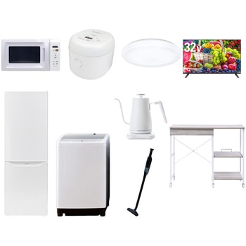 【家電セット】9点セット (8kg洗濯機 173L冷蔵庫 電子レンジ 炊飯器 シーリングライト 32型液晶テレビ 温調ケトル 軽量クリーナー レンジラック) - YAMAZEN(山善)