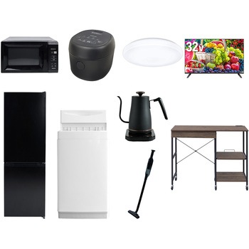 【家電セット】9点セット (6kg洗濯機 157L冷蔵庫 電子レンジ 炊飯器 シーリングライト 32型液晶テレビ 温調ケトル 軽量クリーナー レンジラック) YAMAZEN(山善)