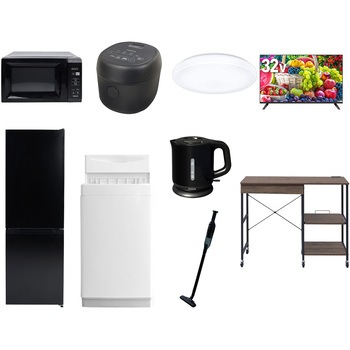 【家電セット】9点セット (6kg洗濯機 157L冷蔵庫 電子レンジ 炊飯器 シーリングライト 32型液晶テレビ 電気ケトル 軽量クリーナー レンジラック) YAMAZEN(山善)