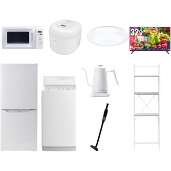 【家電セット】9点セット (6kg洗濯機 106L冷蔵庫 電子レンジ 炊飯器 シーリングライト 32型液晶テレビ 温調ケトル 軽量クリーナー 家電収納ラック) YAMAZEN(山善)