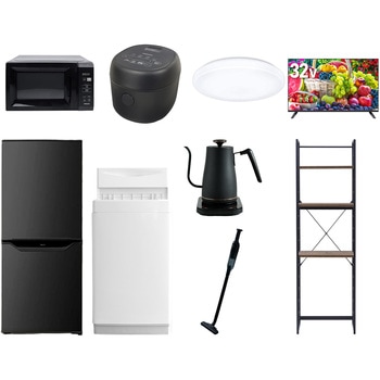 【家電セット】9点セット (6kg洗濯機 106L冷蔵庫 電子レンジ 炊飯器 シーリングライト 32型液晶テレビ 温調ケトル 軽量クリーナー 家電収納ラック) YAMAZEN(山善)
