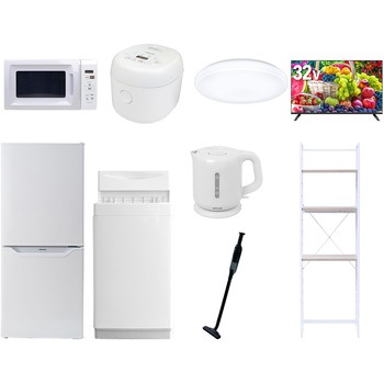 【家電セット】9点セット (6kg洗濯機 106L冷蔵庫 電子レンジ 炊飯器 シーリングライト 32型液晶テレビ 電気ケトル 軽量クリーナー 家電収納ラック) YAMAZEN(山善)