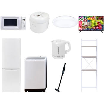 【家電セット】9点セット (8kg洗濯機 173L冷蔵庫 電子レンジ 炊飯器 シーリングライト 32型液晶テレビ 電気ケトル 軽量クリーナー 家電収納ラック) YAMAZEN(山善)