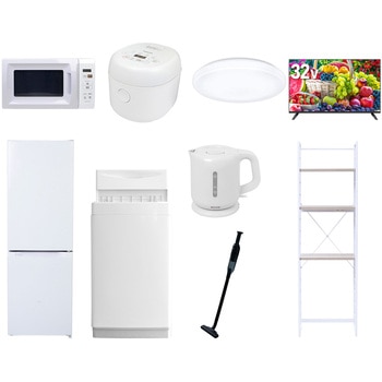 【家電セット】9点セット (6kg洗濯機 157L冷蔵庫 電子レンジ 炊飯器 シーリングライト 32型液晶テレビ 電気ケトル 軽量クリーナー 家電収納ラック) YAMAZEN(山善)