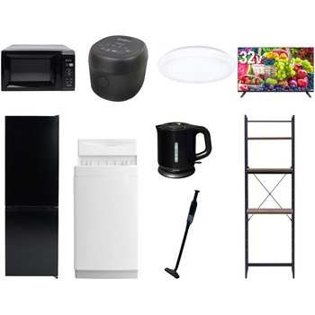 【家電セット】9点セット (6kg洗濯機 157L冷蔵庫 電子レンジ 炊飯器 シーリングライト 32型液晶テレビ 電気ケトル 軽量クリーナー 家電収納ラック) YAMAZEN(山善)