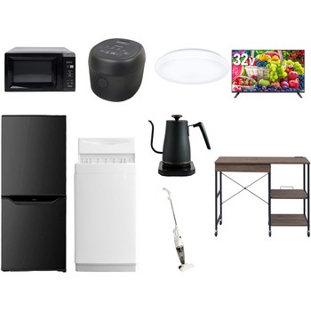 【家電セット】9点セット (6kg洗濯機 106L冷蔵庫 電子レンジ 炊飯器 シーリングライト 32型液晶テレビ 温調ケトル スティッククリーナー レンジラック) YAMAZEN(山善)