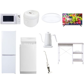 【家電セット】9点セット (6kg洗濯機 157L冷蔵庫 電子レンジ 炊飯器 シーリングライト 32型液晶テレビ 温調ケトル スティッククリーナー レンジラック) YAMAZEN(山善)