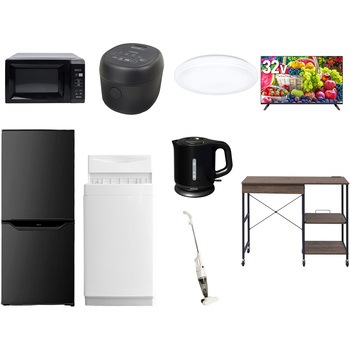 【家電セット】9点セット (6kg洗濯機 106L冷蔵庫 電子レンジ 炊飯器 シーリングライト 32型液晶テレビ 電気ケトル スティッククリーナー レンジラック) YAMAZEN(山善)