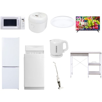 【家電セット】9点セット (6kg洗濯機 157L冷蔵庫 電子レンジ 炊飯器 シーリングライト 32型液晶テレビ 電気ケトル スティッククリーナー レンジラック) YAMAZEN(山善)