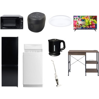 【家電セット】9点セット (6kg洗濯機 157L冷蔵庫 電子レンジ 炊飯器 シーリングライト 32型液晶テレビ 電気ケトル スティッククリーナー レンジラック) YAMAZEN(山善)