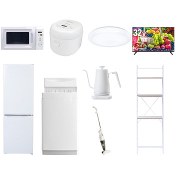 【家電セット】9点セット (6kg洗濯機 157L冷蔵庫 電子レンジ 炊飯器 シーリングライト 32型液晶テレビ 温調ケトル スティッククリーナー 家電収納ラック) YAMAZEN(山善)