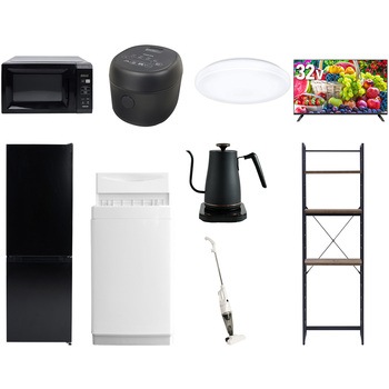【家電セット】9点セット (6kg洗濯機 157L冷蔵庫 電子レンジ 炊飯器 シーリングライト 32型液晶テレビ 温調ケトル スティッククリーナー 家電収納ラック) YAMAZEN(山善)