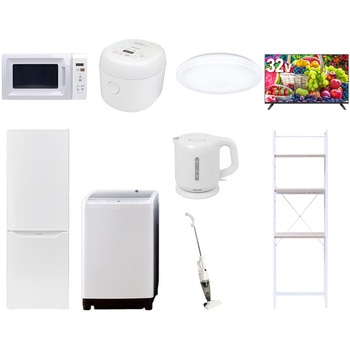 【家電セット】9点セット (8kg洗濯機 173L冷蔵庫 電子レンジ 炊飯器 シーリングライト 32型液晶テレビ 電気ケトル スティッククリーナー 家電収納ラック) YAMAZEN(山善)