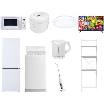 【家電セット】9点セット (6kg洗濯機 157L冷蔵庫 電子レンジ 炊飯器 シーリングライト 32型液晶テレビ 電気ケトル スティッククリーナー 家電収納ラック) YAMAZEN(山善)