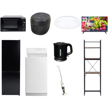 【家電セット】9点セット (6kg洗濯機 157L冷蔵庫 電子レンジ 炊飯器 シーリングライト 32型液晶テレビ 電気ケトル スティッククリーナー 家電収納ラック) YAMAZEN(山善)