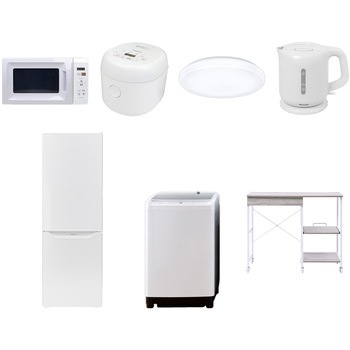 【家電セット】7点セット (8kg洗濯機 173L冷蔵庫 電子レンジ 炊飯器 シーリングライト 電気ケトル レンジラック) YAMAZEN(山善)
