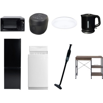 【家電セット】8点セット (6kg洗濯機 157L冷蔵庫 電子レンジ 炊飯器 シーリングライト 電気ケトル 軽量クリーナー レンジラック) YAMAZEN(山善)