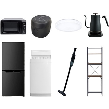 【家電セット】8点セット (6kg洗濯機 106L冷蔵庫 電子レンジ 炊飯器 シーリングライト 温調ケトル 軽量クリーナー 家電収納ラック) YAMAZEN(山善)