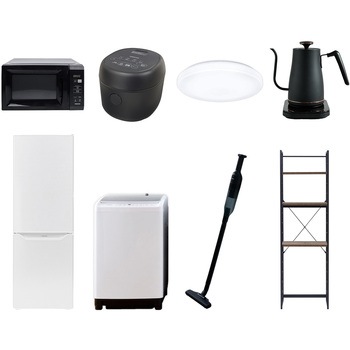 【家電セット】8点セット (8kg洗濯機 173L冷蔵庫 電子レンジ 炊飯器 シーリングライト 温調ケトル 軽量クリーナー 家電収納ラック) YAMAZEN(山善)