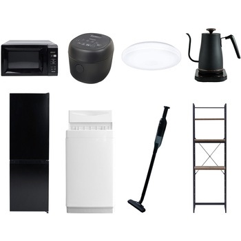 【家電セット】8点セット (6kg洗濯機 157L冷蔵庫 電子レンジ 炊飯器 シーリングライト 温調ケトル 軽量クリーナー 家電収納ラック) YAMAZEN(山善)