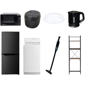 【家電セット】8点セット (6kg洗濯機 106L冷蔵庫 電子レンジ 炊飯器 シーリングライト 電気ケトル 軽量クリーナー 家電収納ラック) YAMAZEN(山善)