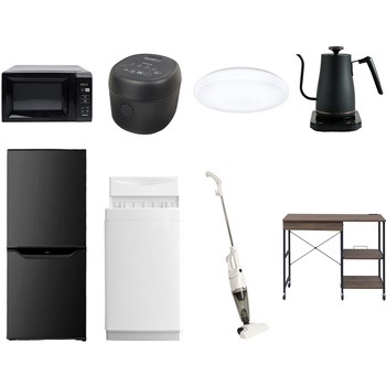 【家電セット】8点セット (6kg洗濯機 106L冷蔵庫 電子レンジ 炊飯器 シーリングライト 温調ケトル スティッククリーナー レンジラック) YAMAZEN(山善)
