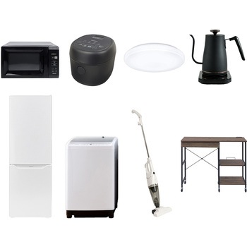 【家電セット】8点セット (8kg洗濯機 173L冷蔵庫 電子レンジ 炊飯器 シーリングライト 温調ケトル スティッククリーナー レンジラック) YAMAZEN(山善)