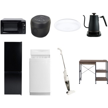 【家電セット】8点セット (6kg洗濯機 157L冷蔵庫 電子レンジ 炊飯器 シーリングライト 温調ケトル スティッククリーナー レンジラック) YAMAZEN(山善)
