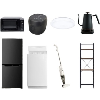 【家電セット】8点セット (6kg洗濯機 106L冷蔵庫 電子レンジ 炊飯器 シーリングライト 温調ケトル スティッククリーナー 家電収納ラック) YAMAZEN(山善)