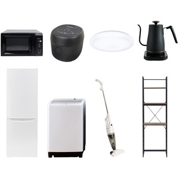 【家電セット】8点セット (8kg洗濯機 173L冷蔵庫 電子レンジ 炊飯器 シーリングライト 温調ケトル スティッククリーナー 家電収納ラック) YAMAZEN(山善)