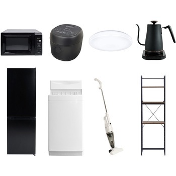 【家電セット】8点セット (6kg洗濯機 157L冷蔵庫 電子レンジ 炊飯器 シーリングライト 温調ケトル スティッククリーナー 家電収納ラック) YAMAZEN(山善)
