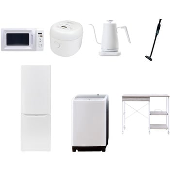 【家電セット】7点セット (8kg洗濯機 173L冷蔵庫 電子レンジ 炊飯器 温調ケトル 軽量クリーナー レンジラック) YAMAZEN(山善)