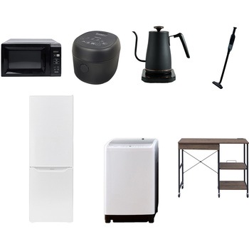【家電セット】7点セット (8kg洗濯機 173L冷蔵庫 電子レンジ 炊飯器 温調ケトル 軽量クリーナー レンジラック) YAMAZEN(山善)