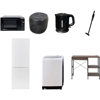 【家電セット】7点セット (8kg洗濯機 173L冷蔵庫 電子レンジ 炊飯器 電気ケトル 軽量クリーナー レンジラック) YAMAZEN(山善)