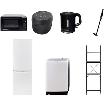 【家電セット】7点セット (8kg洗濯機 173L冷蔵庫 電子レンジ 炊飯器 電気ケトル 軽量クリーナー 家電収納ラック) YAMAZEN(山善)