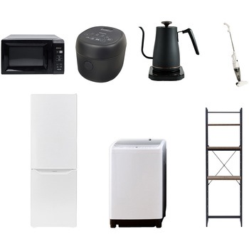 【家電セット】7点セット (8kg洗濯機 173L冷蔵庫 電子レンジ 炊飯器 温調ケトル スティッククリーナー 家電収納ラック) YAMAZEN(山善)