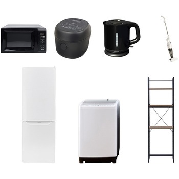 【家電セット】7点セット (8kg洗濯機 173L冷蔵庫 電子レンジ 炊飯器 電気ケトル スティッククリーナー 家電収納ラック) YAMAZEN(山善)