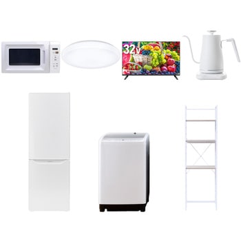【家電セット】7点セット (8kg洗濯機 173L冷蔵庫 電子レンジ シーリングライト 32型液晶テレビ 温調ケトル 家電収納ラック) YAMAZEN(山善)