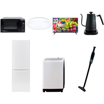 【家電セット】7点セット (8kg洗濯機 173L冷蔵庫 電子レンジ シーリングライト 32型液晶テレビ 温調ケトル 軽量クリーナー) YAMAZEN(山善)