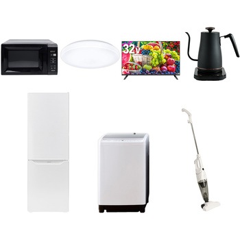 【家電セット】7点セット (8kg洗濯機 173L冷蔵庫 電子レンジ シーリングライト 32型液晶テレビ 温調ケトル スティッククリーナー) YAMAZEN(山善)