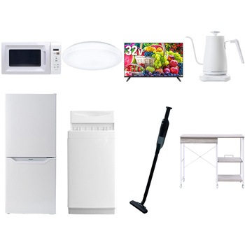 【家電セット】8点セット (6kg洗濯機 106L冷蔵庫 電子レンジ シーリングライト 32型液晶テレビ 温調ケトル 軽量クリーナー レンジラック) YAMAZEN(山善)