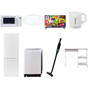 【家電セット】8点セット (8kg洗濯機 173L冷蔵庫 電子レンジ シーリングライト 32型液晶テレビ 電気ケトル 軽量クリーナー レンジラック) YAMAZEN(山善)