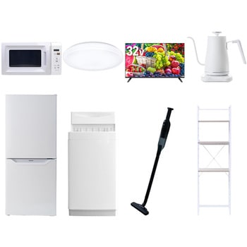 【家電セット】8点セット (6kg洗濯機 106L冷蔵庫 電子レンジ シーリングライト 32型液晶テレビ 温調ケトル 軽量クリーナー 家電収納ラック) - YAMAZEN(山善)
