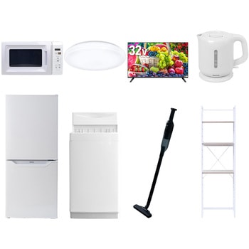 【家電セット】8点セット (6kg洗濯機 106L冷蔵庫 電子レンジ シーリングライト 32型液晶テレビ 電気ケトル 軽量クリーナー 家電収納ラック) - YAMAZEN(山善)