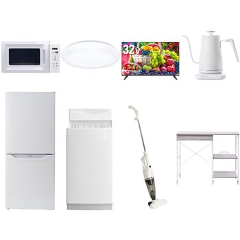 【家電セット】8点セット (6kg洗濯機 106L冷蔵庫 電子レンジ シーリングライト 32型液晶テレビ 温調ケトル スティッククリーナー レンジラック) - YAMAZEN(山善)