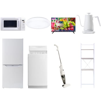 【家電セット】8点セット (6kg洗濯機 106L冷蔵庫 電子レンジ シーリングライト 32型液晶テレビ 温調ケトル スティッククリーナー 家電収納ラック) YAMAZEN(山善)