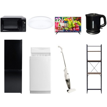 【家電セット】8点セット (6kg洗濯機 157L冷蔵庫 電子レンジ シーリングライト 32型液晶テレビ 電気ケトル スティッククリーナー 家電収納ラック) YAMAZEN(山善)