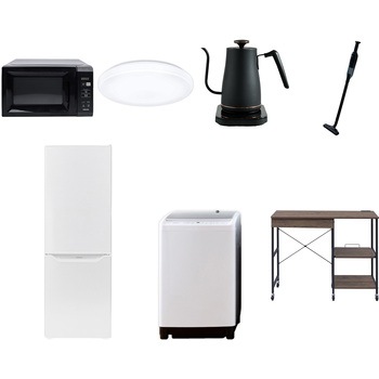 【家電セット】7点セット (8kg洗濯機 173L冷蔵庫 電子レンジ シーリングライト 温調ケトル 軽量クリーナー レンジラック) YAMAZEN(山善)